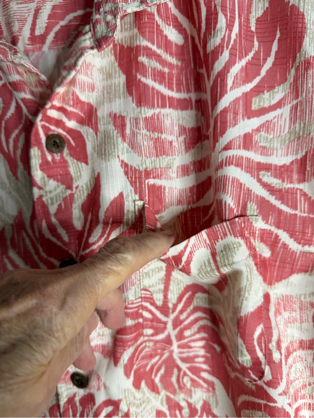 Caribbean Tropical Leaf Print Button Front Camp Shirt Muted Red Men’s Size Large - Picture 3 of 11